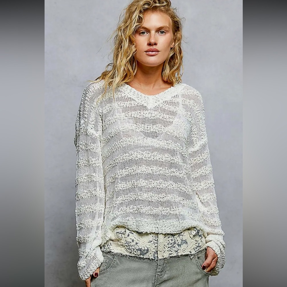POL Cream Open-Knit Scoop Sweater